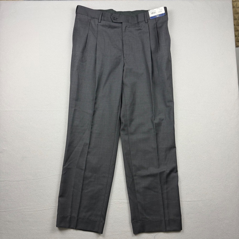 Hart Schaffner Marx Men 38 Grey Plaid Expander Worsted Pleated Wool Dress Pants
